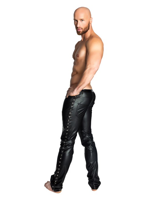 1132052 Noir Handmade H039 Lange Wetlook Hose mit Lack-Akzenten