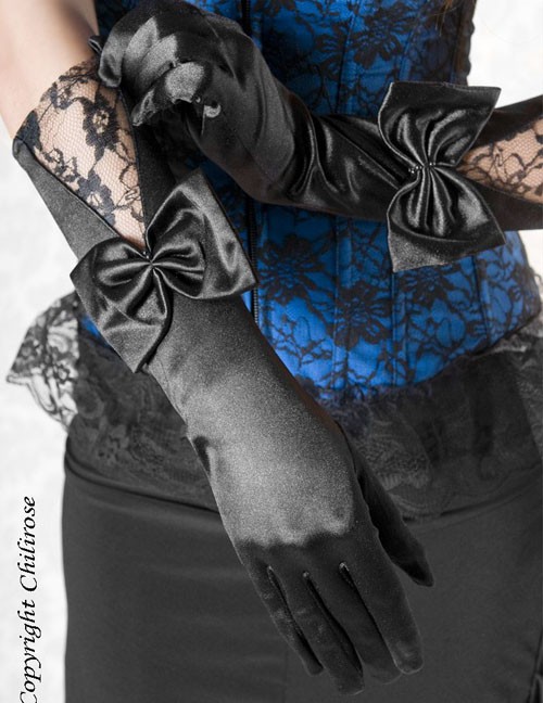 1133537 Chilirose CR3252 CR 3252 Schwarz Satin Gloves with Lace 1133537 Chilirose CR3252 CR 3252 Schwarz Satin Gloves with Lace