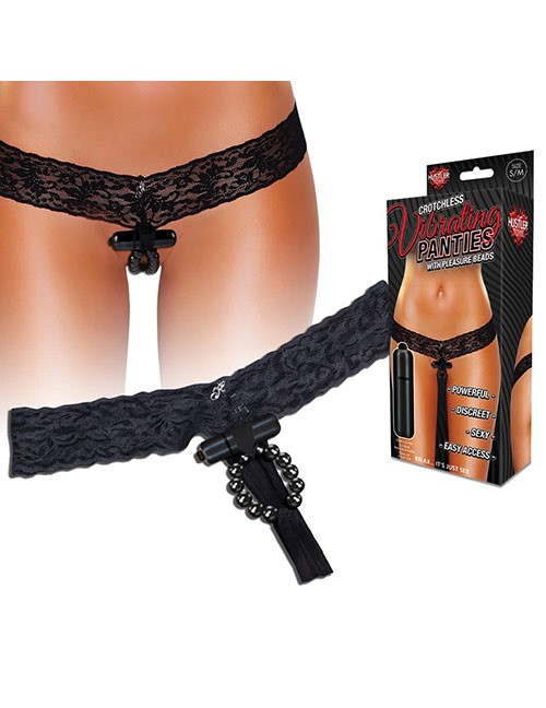 1205872 Hustler Lingerie 1205872 Slip Ouvert mit Stimulationsperlen und Vibrobullet – schwarz