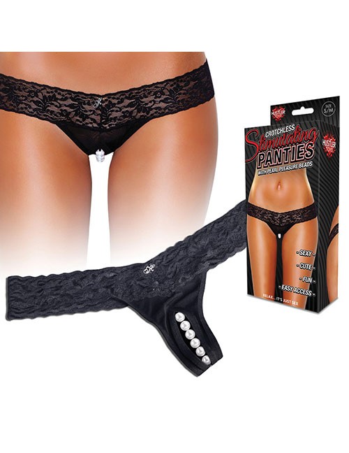 1205875 Hustler Lingerie 1205875 Ouvert-Panty aus Spitze mit Stimulations-Perlen - schwarz