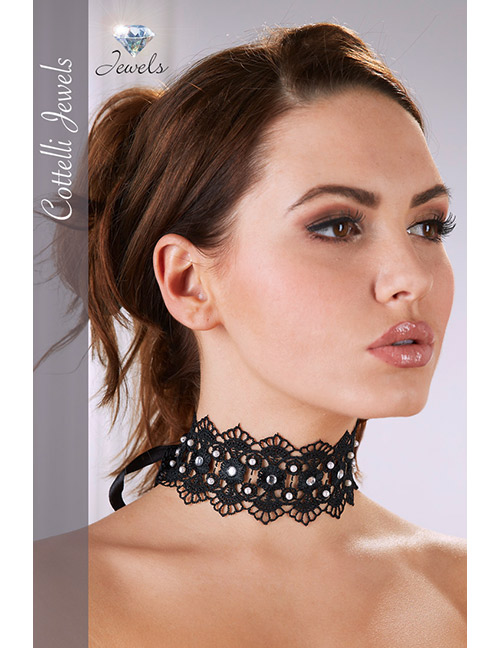 1207546 Cottelli Collection Accessoires 245018610 Stickereihalsband mit Strass schwarz