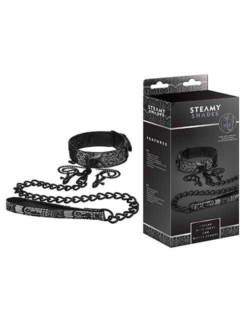 Steamy Shades - Collar with Leash and Nipple Clamps Steamy Shades - Collar with Leash and Nipple Clamps