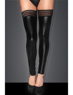 Noir Handmade - Powerwetlook Stockings mit elastischen Bändern schwarz