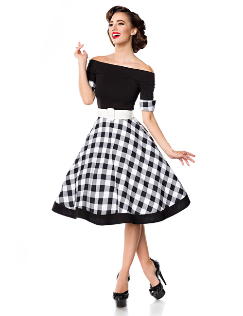 Belsira - schulterfreies Swing-Kleid schwarz/weiß – Produktbild 2