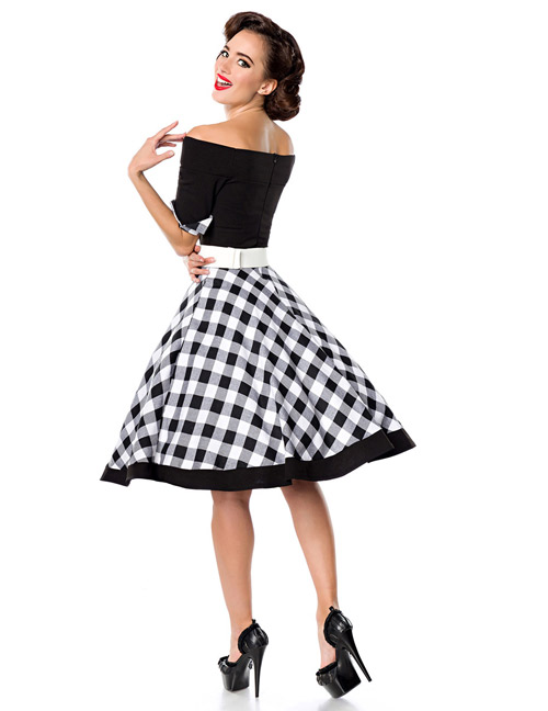 Belsira - schulterfreies Swing-Kleid schwarz/weiß – Produktbild 3