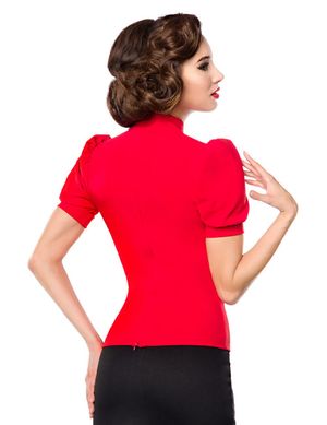 Belsira - Retro Jersey-Bluse mit Puffärmeln rot Belsira - Retro Jersey-Bluse mit Puffärmeln rot