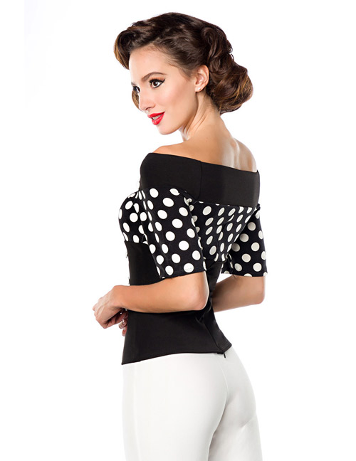 Belsira - schulterfreies Jersey-Top schwarz/weiß/dots – Produktbild 2