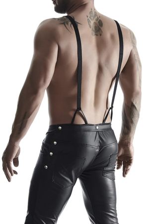 REGNES FETISH PLANET - Bermuda Short mit Hosenträgern und seitlicher Beinschnürung und aufklapbarem Hinterteil schwarz
