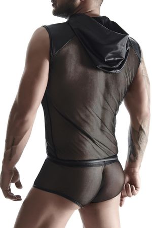Regnes Fetish Planet-Kapuzen-Shirt aus Tüll und Wetlook Material TSH005 schwarz Regnes Fetish Planet-Kapuzen-Shirt aus Tüll und Wetlook Material TSH005 schwarz