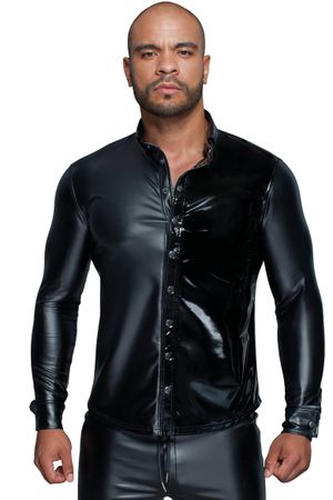 Noir Handmade-MissBehaved Collection-Langärmliges Powerwetlook & PVC Shirt mit Knopfleiste H064 schwarz Noir Handmade-MissBehaved Collection-Langärmliges Powerwetlook & PVC Shirt mit Knopfleiste H064 schwarz