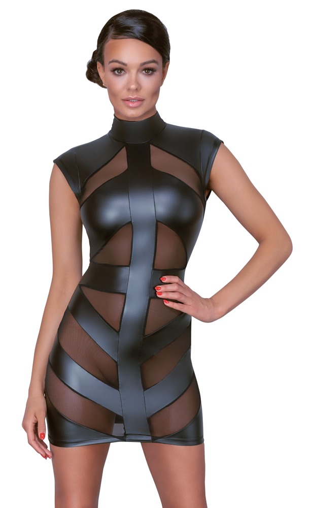 Cottelli Collection - Mattlook Kleid mit Powernet Einsätzen schwarz