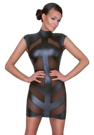 Cottelli Collection - Mattlook Kleid mit Powernet Einsätzen schwarz Cottelli Collection - Mattlook Kleid mit Powernet Einsätzen schwarz