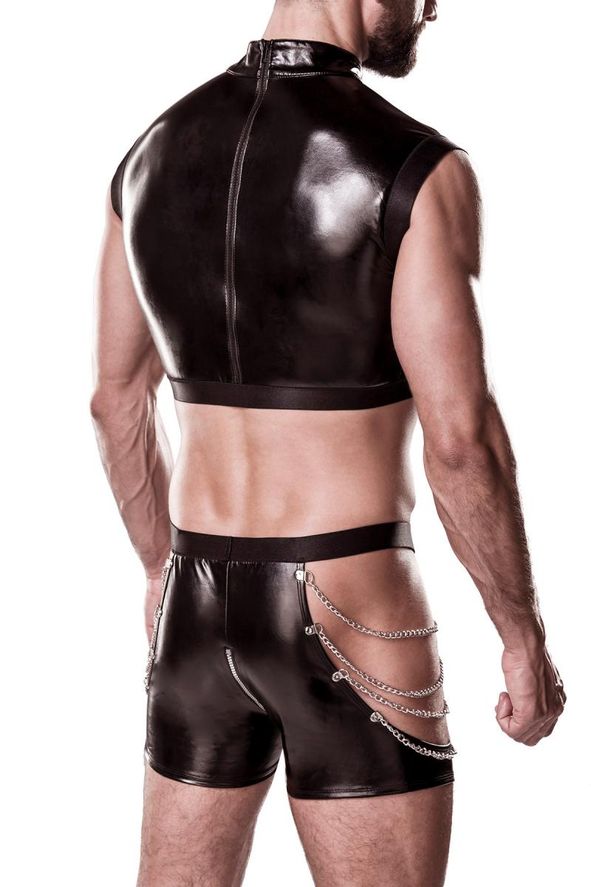 Grey Velvet - Herren Clubwear-Set aus Lederimitat mit Ketten Grey Velvet - Herren Clubwear-Set aus Lederimitat mit Ketten
