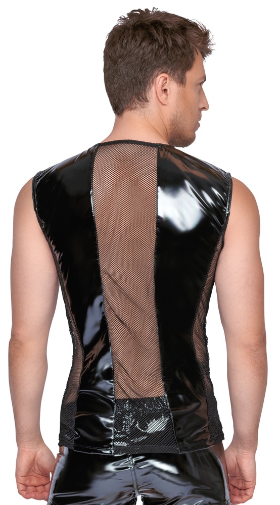 Black Level - Herren Shirt aus Lack und Mesh mit Schnallen Black Level - Herren Shirt aus Lack und Mesh mit Schnallen