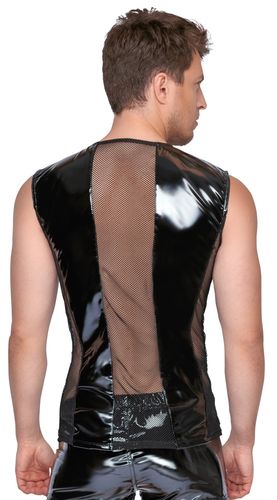 Black Level - Herren Shirt aus Lack und Mesh mit Schnallen Black Level - Herren Shirt aus Lack und Mesh mit Schnallen