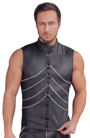 Herren Muscle-Shirt mit Ketten und Stehkragen schwarz Herren Muscle-Shirt mit Ketten und Stehkragen schwarz