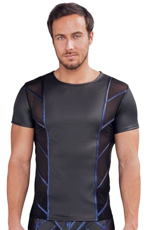 Herren Kurzarm-Shirt mit Netzeinsätzen und Metallic-Streifen schwarz/blau Herren Kurzarm-Shirt mit Netzeinsätzen und Metallic-Streifen schwarz/blau