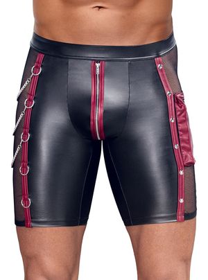 Herren Radler-Shorts mit Ketten und Cargotasche schwarz/rot