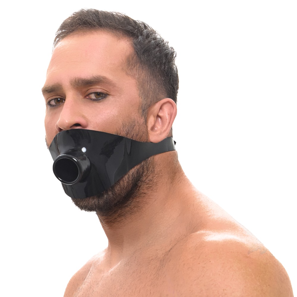 Late X - Latex-Knebelmaske mit Mundrohr