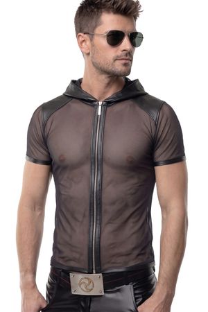 Herren Netz-Shirt Ginter mit Kapuze und Reißverschluss schwarz Herren Netz-Shirt Ginter mit Kapuze und Reißverschluss schwarz