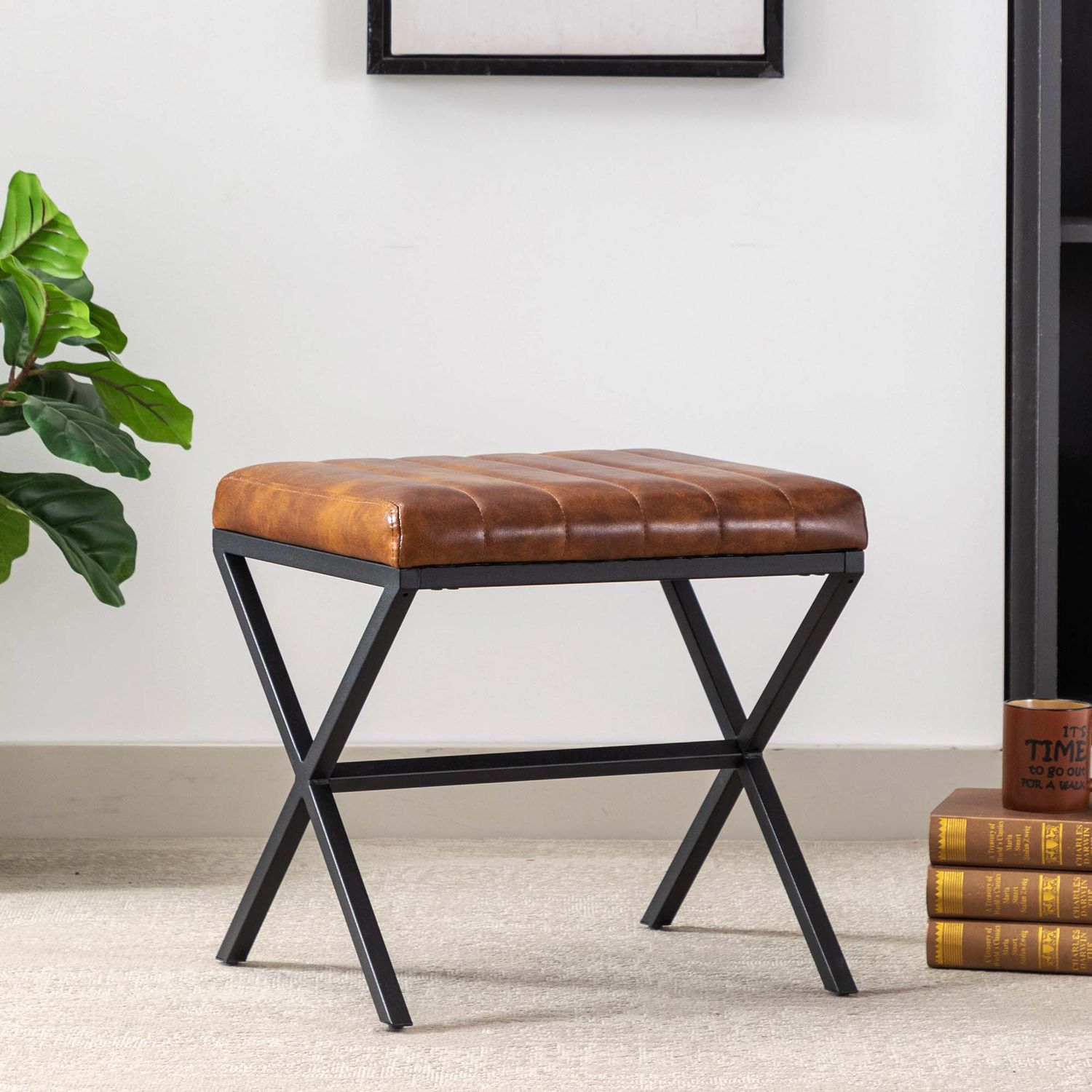 Duhome Sitzhocker Kunstleder, Polsterhocker Fußhocker Gepolstert Moderner Hocker mit Metallgestell für Schminktisch Flur Wohnzimmer Schlafzimmer,