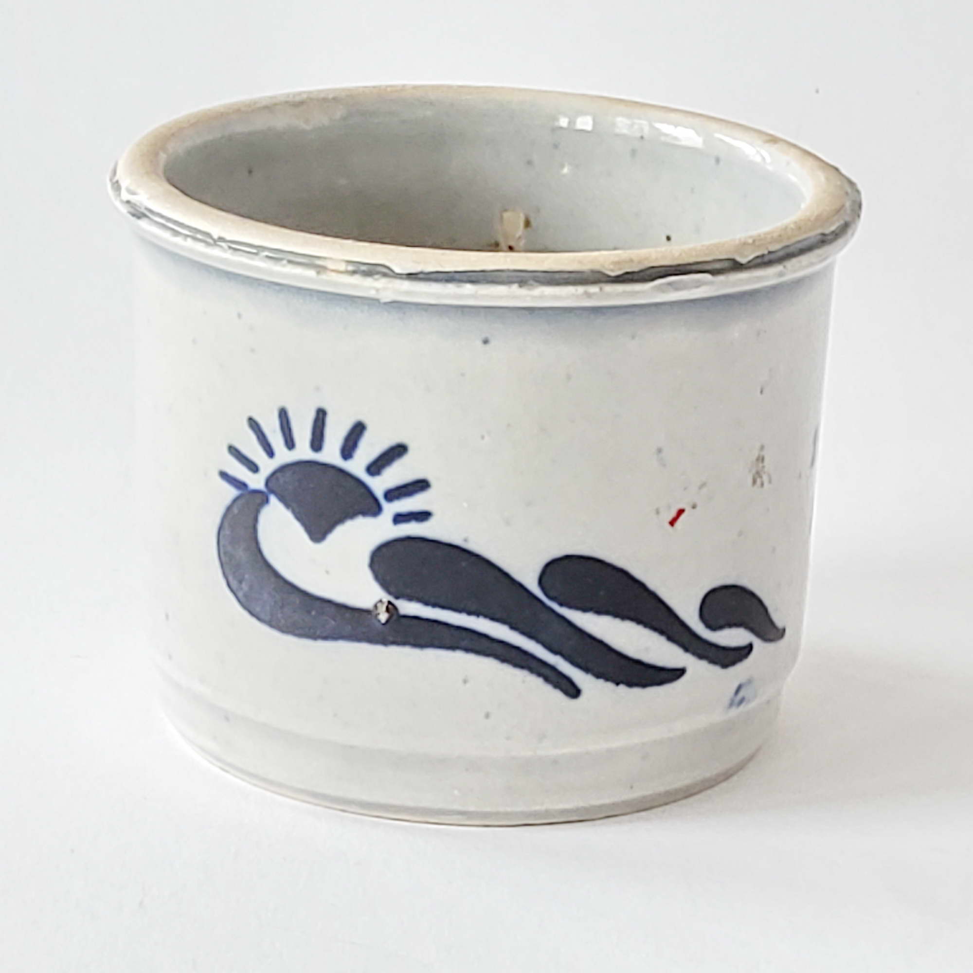 Vintage Steinguttöpfchen, 8 cm, Salzglasur in grau