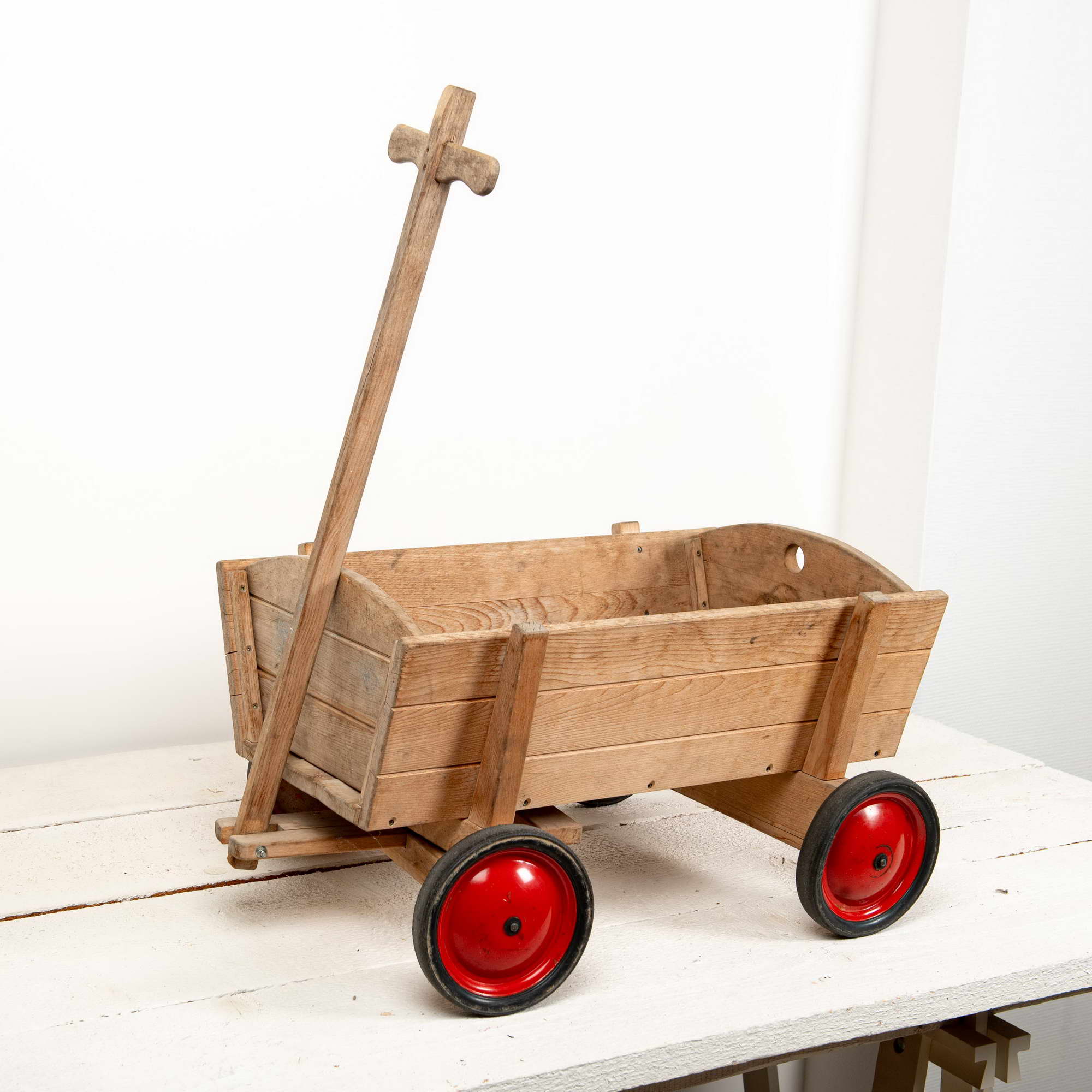 Bollerwagen, alter Holzwagen für Spielzeug & Picknick, Handkarren