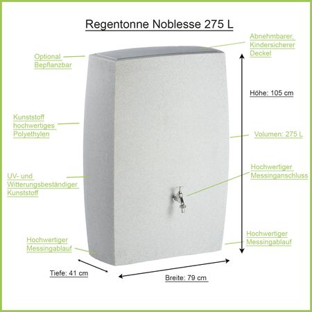 Regentonne Noblesse grau 275 Liter Erklärbild