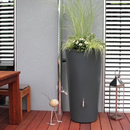 Regentonne anthrazit Rainbowl Flower 150 Liter Frontansicht 