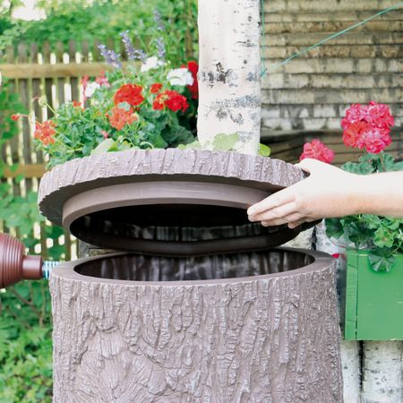 Regentonne Baumstamm Little Evergreen braun 250 Liter Deckel