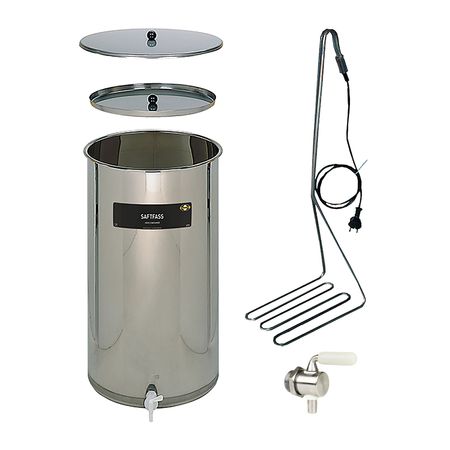 Edelstahlfass Saftfass 110 Ltr. inkl. Tauchsieder und V2A Hahn