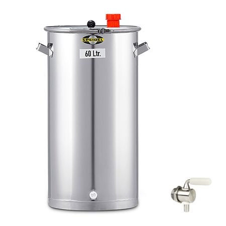 Gärbehälter Edelstahl 350 mm D, 60 ltr. inkl. V2A Ablasshahn