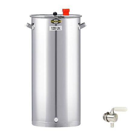 Gärbehälter Edelstahl 440 mm D, 120 ltr. inkl. V2A Ablasshahn