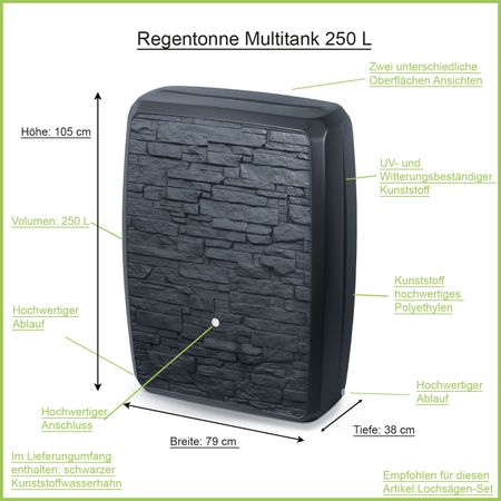 Regentonne anthrazit Multitank 250 Liter Erklärbild