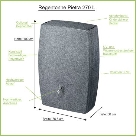 Regentonne granit Pietra 270 Liter Erklärbild