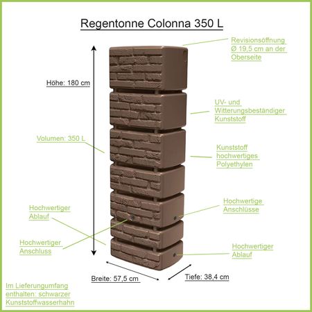 Regentonne Colonna braun 350 Liter Erklärbild