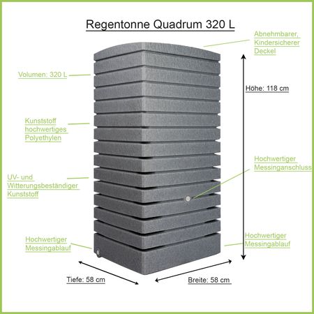 Florantia Regentonne Quadrum grau 320 Liter Erklärbild