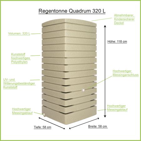 Florantia Regentonne Quadrum sandstein 320 Liter Erklärbild