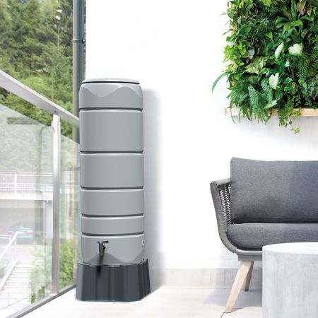 Regentonne grau Standard rund 110 L inkl. Sockel und Hahn