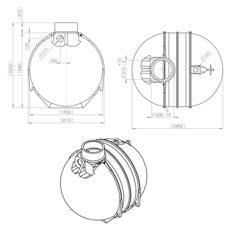 Sammelgrube 5200 Liter BlackLine II mit DIBt - Zulassung Abmessungen