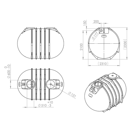 Sammelgrube 10000 Liter BlackLine II mit DIBt - Zulassung Abmessungen