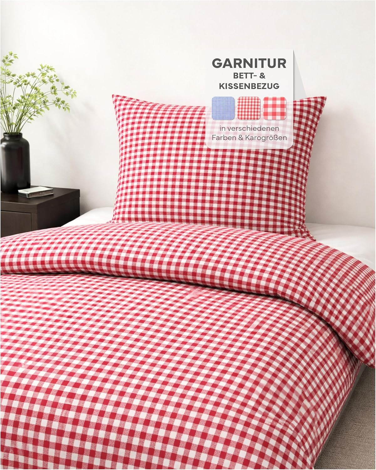 Landhaus Bettwäsche rot-weiß kariert mit Reißverschluss 100% Baumwolle Vichy