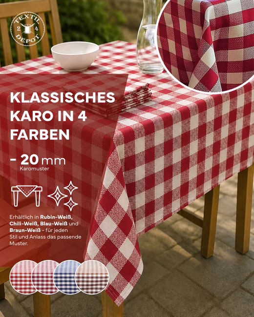 Tischdecke 2 cm Karo chili-weiß 100% Baumwolle Landhaus Tischdecken