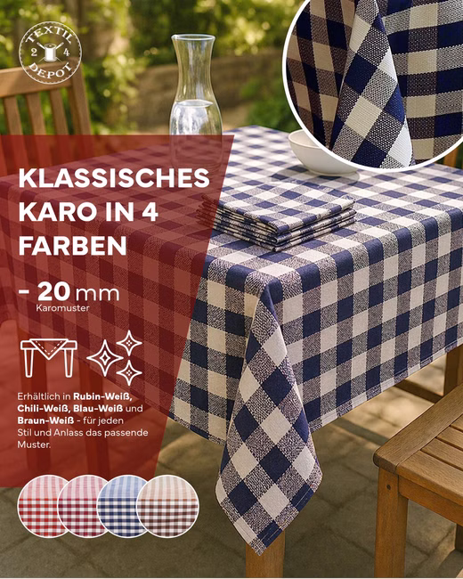 Landhaus Tischdecke 20mm Karo blau-weiß