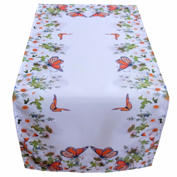Tischdecke Läufer Druck Blumen Schmetterlinge Frühling Ostern
