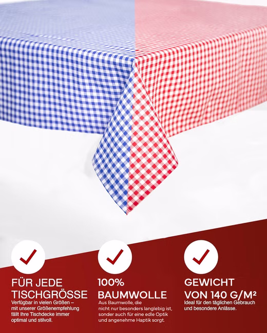 Landhaus Tischwäsche 5 mm Karo Baumwolle