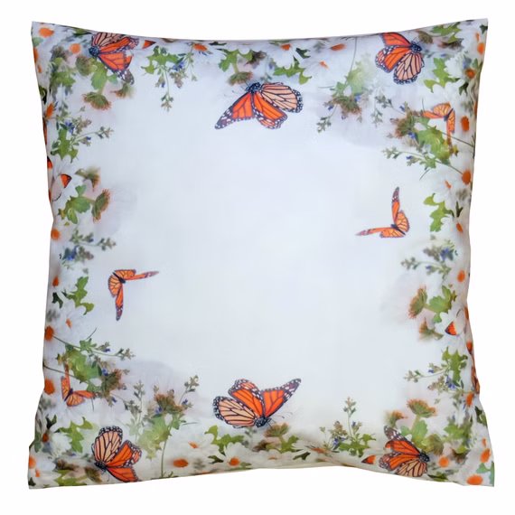 2 Stück Kissenhüllen 40 x 40 cm mit Druck Blumen und Schmetterlinge