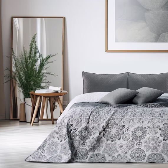 Tagesdecke / Bettüberwürf mit Steppung Blumenmuster