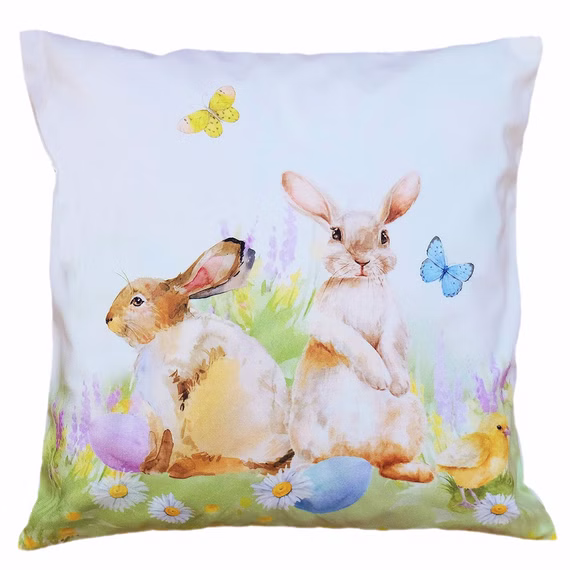 Kissenhülle 40x40 Reißverschluss Druckmotiv Osterhasen & Schmetterling