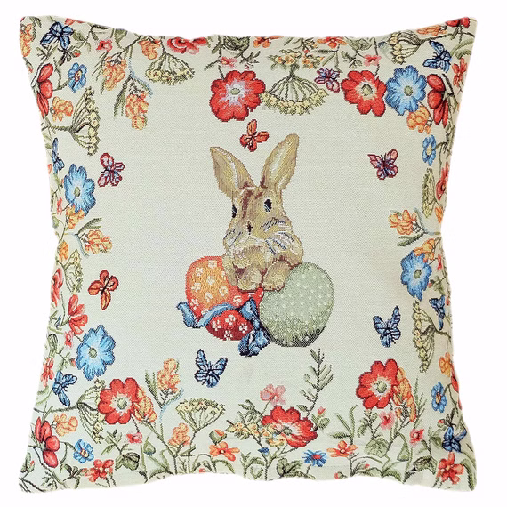 Kissenhülle mit Stickerei Hase Ostereier Frühling Osterdekoration